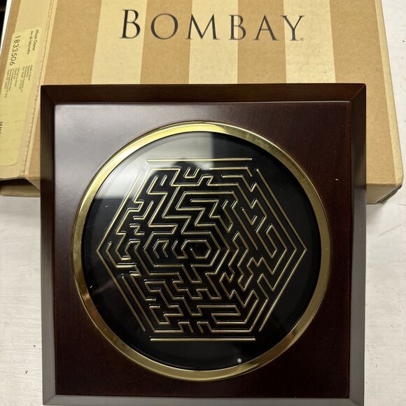 Mid Modern Century Dark Wood Gold Brass Solid Wood Cube Flat Maze Taiwan - Picture 1 of 9